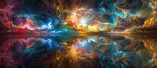 Never Worlds series. Composition of colorful dimensional fractal worlds on the subject of fantasy, dreams, creativity, imagination and art. Copy space image. Place for adding text and design