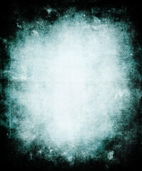 Grunge blue horror background with black frame and space for your design, obsolete texture, old wall