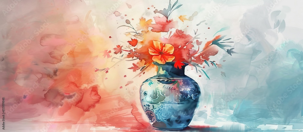 Poster watercolor bohemian vase. copy space image. place for adding text and design
