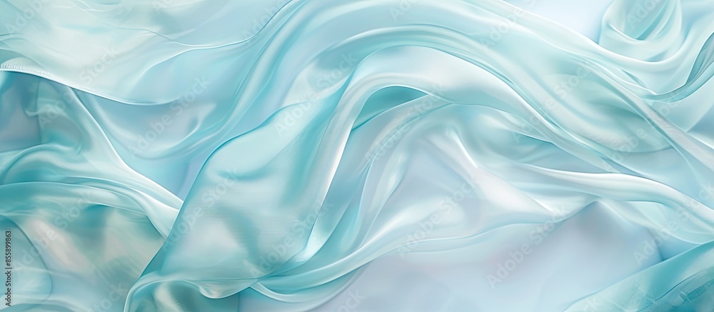Poster blue silk flying on pastel background. abstract texture. copy space image. place for adding text and