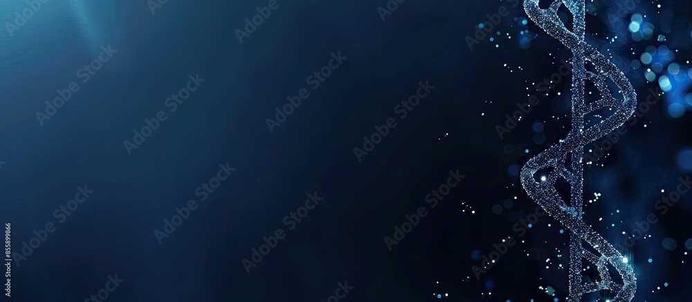 Poster dna helix on dark blue background. science and medical technology concept. copy space image. place f