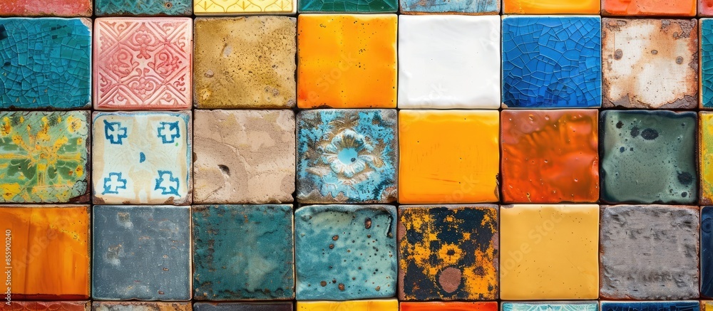 Poster colorful digital wall tiles design for bathroom. copy space image. place for adding text and design