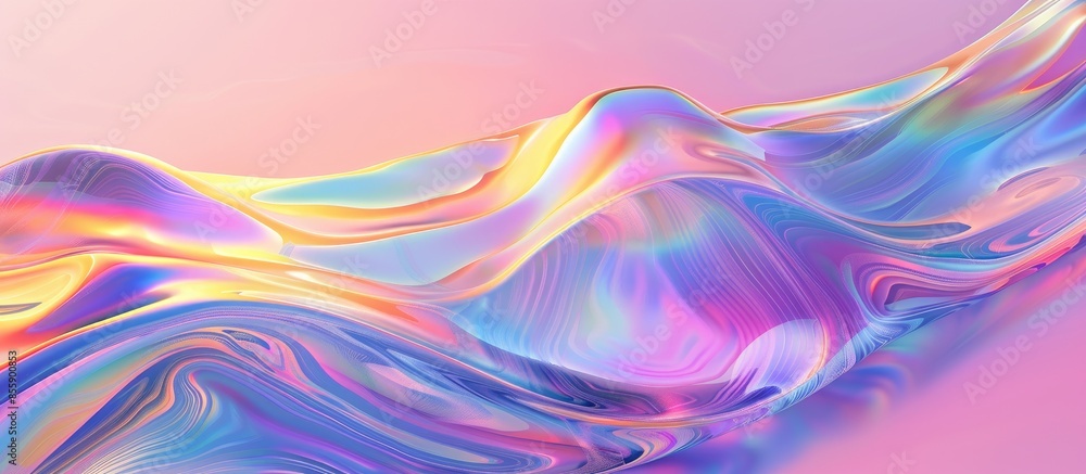 Poster abstract colorful art background. holographic geometric shape form floating isolated on pastel backg