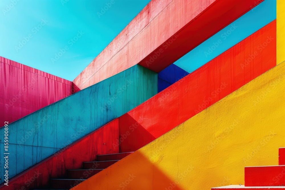 Aufkleber colorful abstract architecture with geometric shapes and vibrant hues, creating a modern and artisti