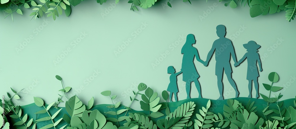 Poster paper art concept of eco friendly , save the earth and world environment day with family. copy space
