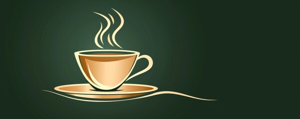 graphic of a steaming cup of coffee on a dark green background