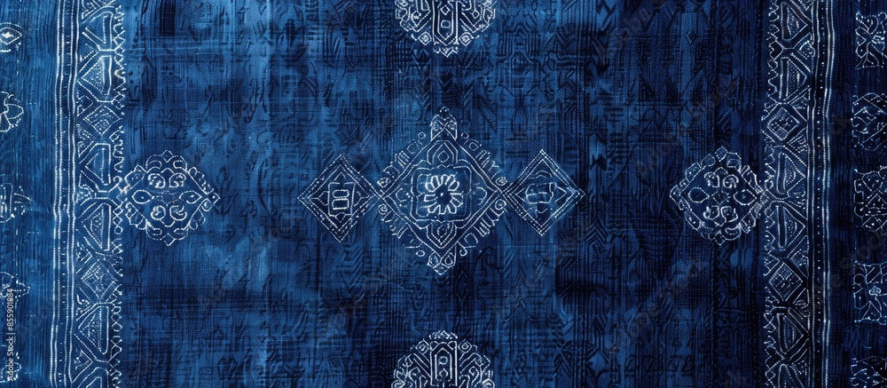 Poster handmade indigo woven carpet isolated on white background. copy space image. place for adding text a