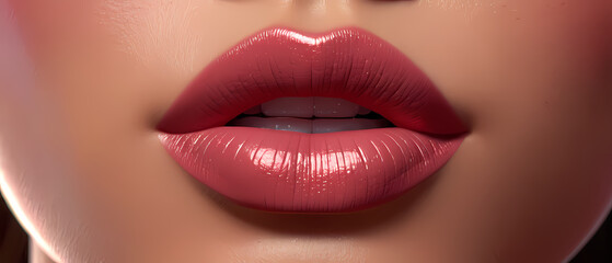 Close-up of woman's lips with pink lipstick