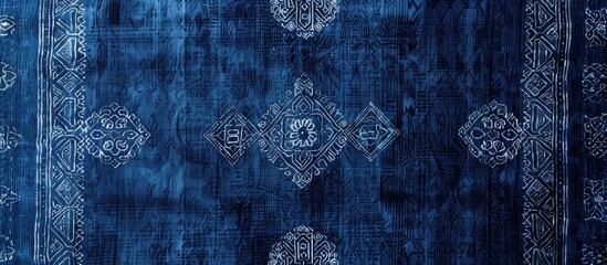 Handmade Indigo Woven carpet isolated on white background. Copy space image. Place for adding text and design