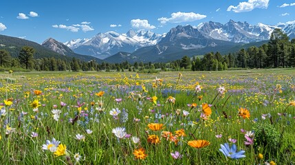 Wildflower meadows in full bloom at Rocky Mountain National Park