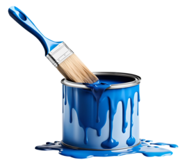 Paint tin can with dripping blue paint