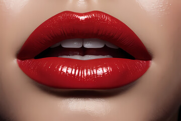 Obraz premium Close-up of woman's lips in red lipstick