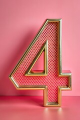 Obraz premium number 4 metal pink