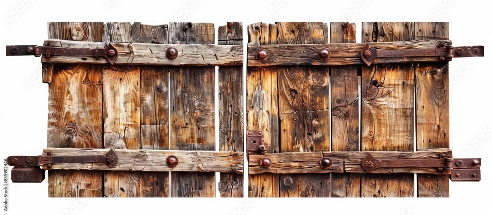 Poster a isolated image of a hand made closed gate made of wood. . copy space image. place for adding text 