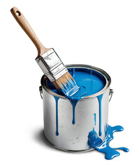 Paint tin can with dripping blue paint