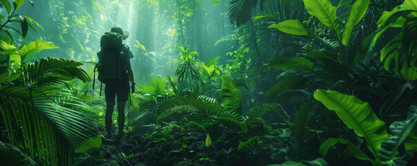 A botanist exploring a lush rainforest, documenting rare plant species and biodiversity.