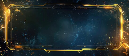 gaming interface live stream overlay golden border frame for video streaming. Copy space image. Place for adding text and design