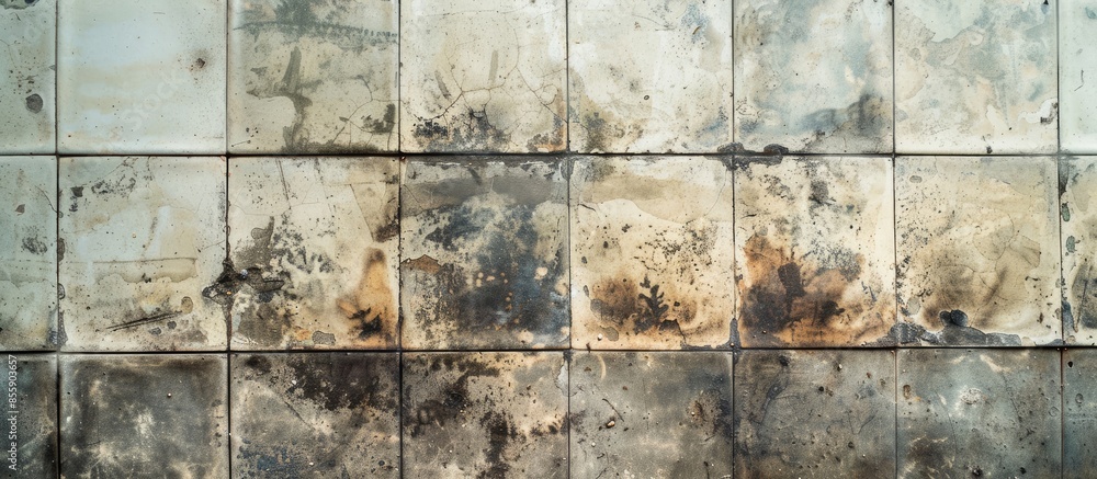 Aufkleber black mold and stains on the tile floor. copy space image. place for adding text and design