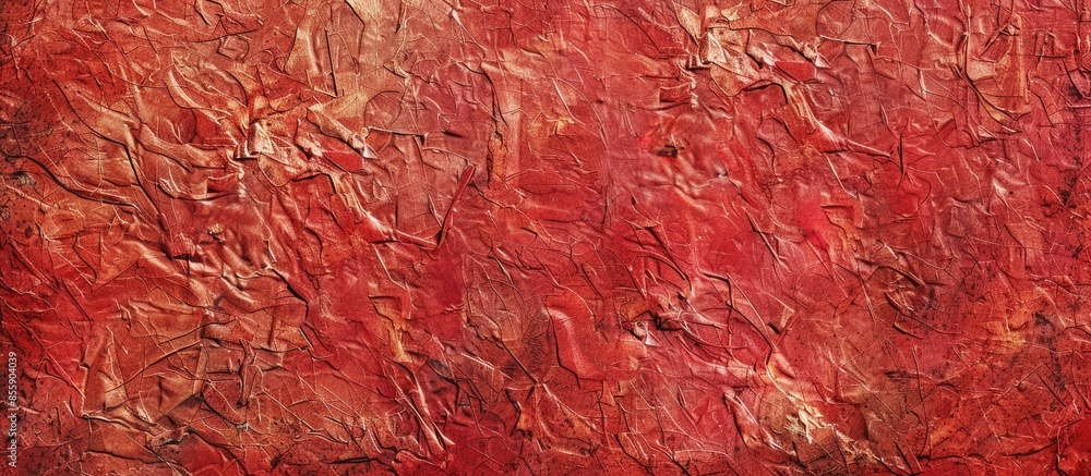 Poster chipboard front side, bleached and stained red, rough, extra coarse, vignette grunge texture detail.