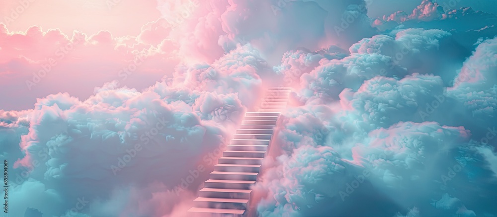 Poster the way to success concept : stair on the cloud. copy space image. place for adding text and design