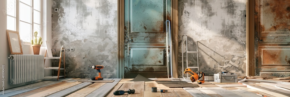 Aufkleber a close-up view of a new door being installed in an old building, showcasing the professionalism of 