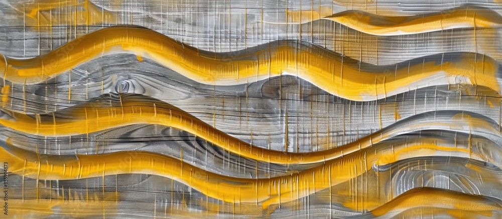Aufkleber embossed yellow gray wood texture with wavy lines and wood fibers, volume effect, close-up abstract 