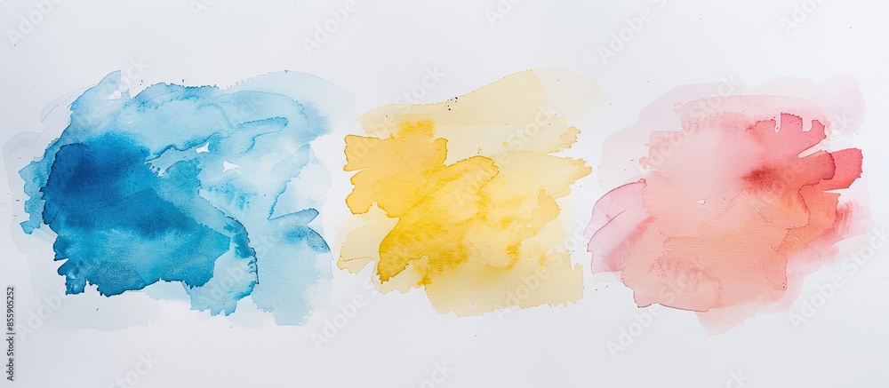 Poster three watercolor colors in a white paper pastel background. copy space image. place for adding text 