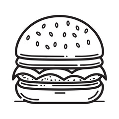 Simple burger logo or icon style for coloring books, black vector illustration on white background
