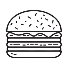 Simple burger logo or icon style for coloring books, black vector illustration on white background