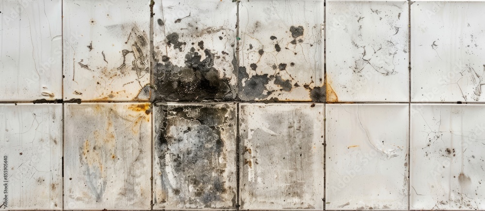 Aufkleber black mold and stains on the tile floor. copy space image. place for adding text and design