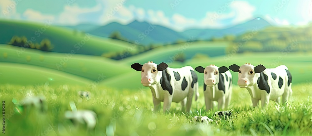 Poster dairy cows in milk farm. copy space image. place for adding text and design