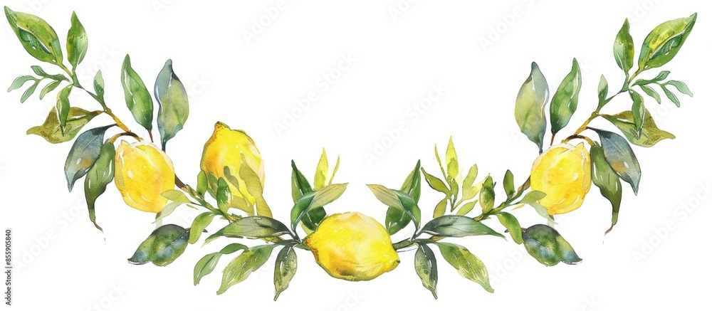 Poster watercolor lemon wreath isolated on white background. copy space image. place for adding text and de