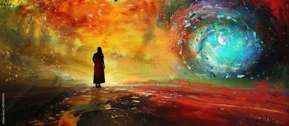 Poster concept of creation. mixed media. copy space image. place for adding text and design
