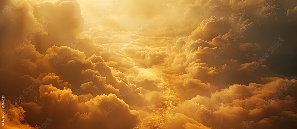 Poster abstract image of golden path in cloudy sky. copy space image. place for adding text and design