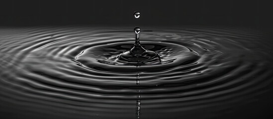 Panorama Water ripples from a drop of water in the dark. water drop dark tone. Abstract black circle water drop ripple. Liquid texture background