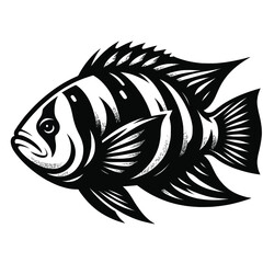 cartoon illustration of a dori fish in black and white silhouette