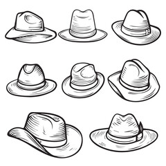Simple hat set, black vector illustration on white background