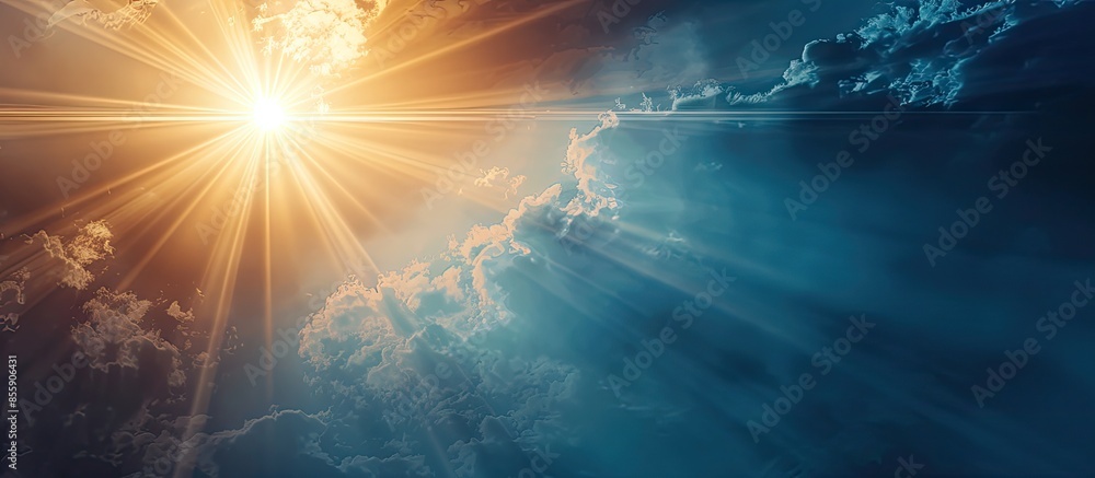 Aufkleber beautiful background - bright sun in dark sky. copy space image. place for adding text and design