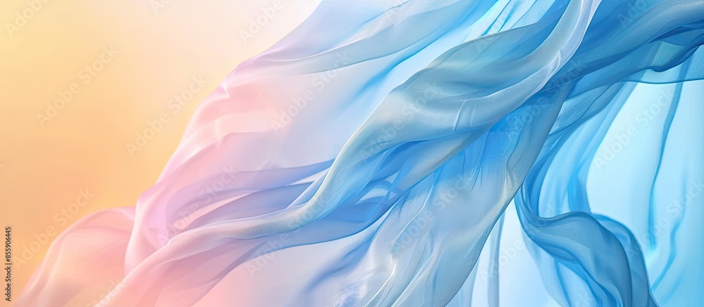 Poster blue silk flying on pastel background. abstract texture. copy space image. place for adding text and