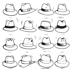 Simple hat set, black vector illustration on white background