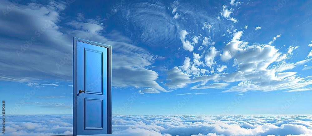 Poster door to sky - conceptual image - business metaphor. copy space image. place for adding text and desi
