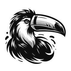 cartoon illustration of a toucan in black and white silhouette © Ngilustrasi