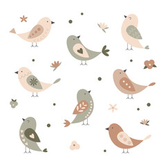 collection of birds in Scandinavian style