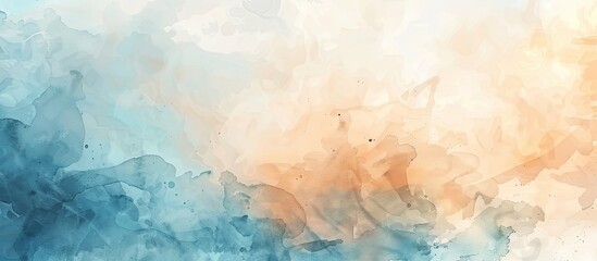 Obraz premium The watercolor background combines digital graphics of mist with blue-beige tone vortex. Copy space image. Place for adding text and design