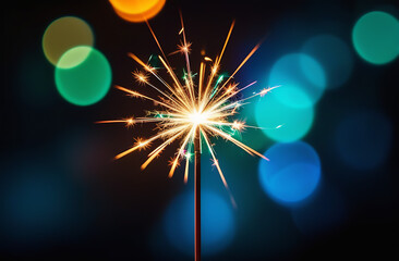 Sparkler on the dark background with boke. fireworks on the night sky