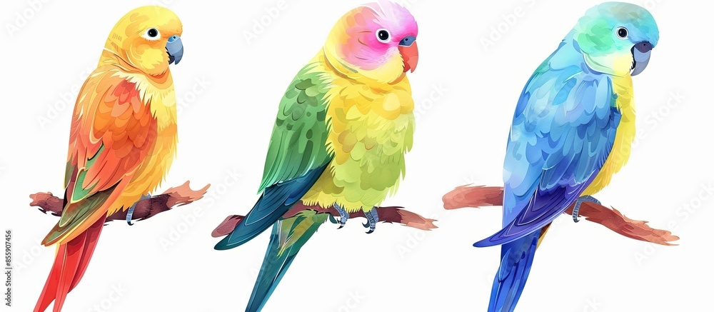 Poster set of parrots pastel background parakeet parrot transparent isolated. copy space image. place for a