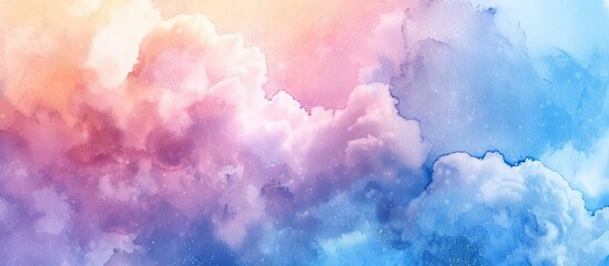 Tunnel from clouds background texture watercolor fairy-tale design unusual colorful. Copy space image. Place for adding text or design