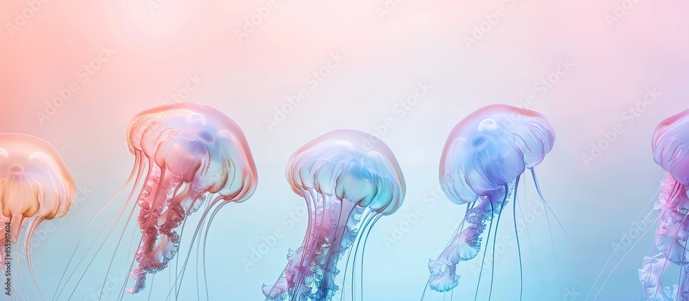 Poster jellyfish pastel background water isolated nature. copy space image. place for adding text and desig