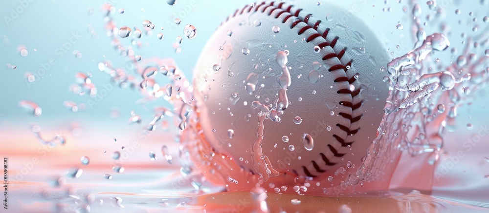 Poster baseball with water splash. high quality rendering. pastel background. copy space image. place for a