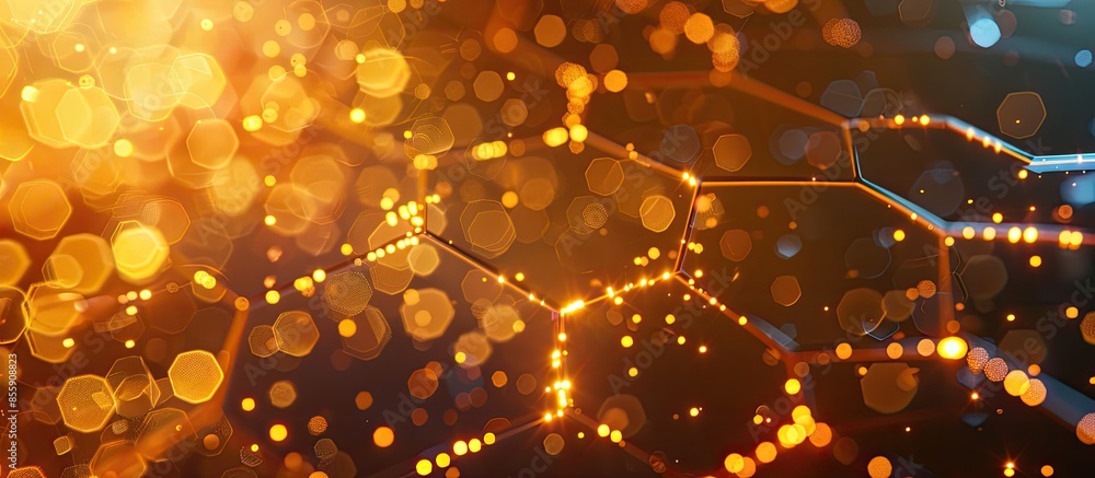 Poster hexagonal bokeh particle explosion intensity map, computer generated abstract background. copy space